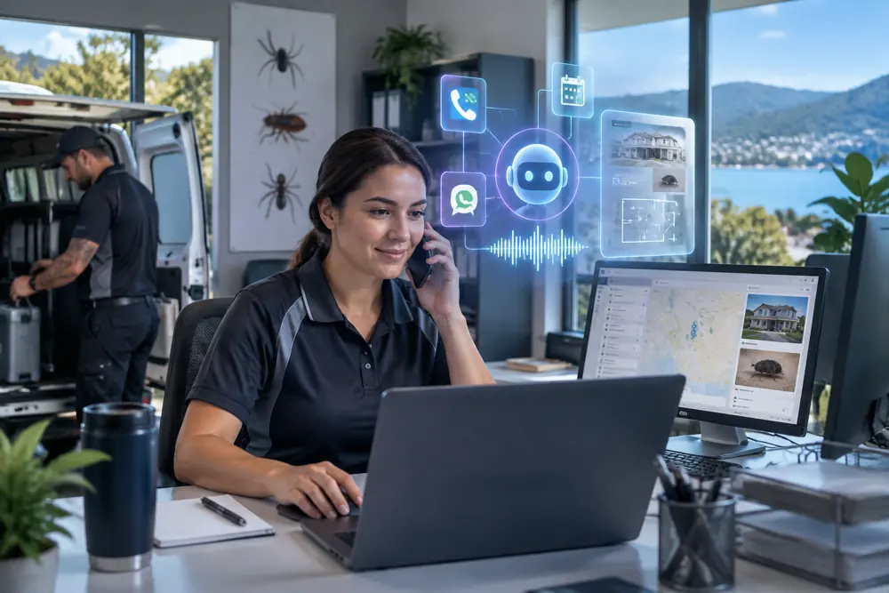 Pest control workflow coordinated across channels