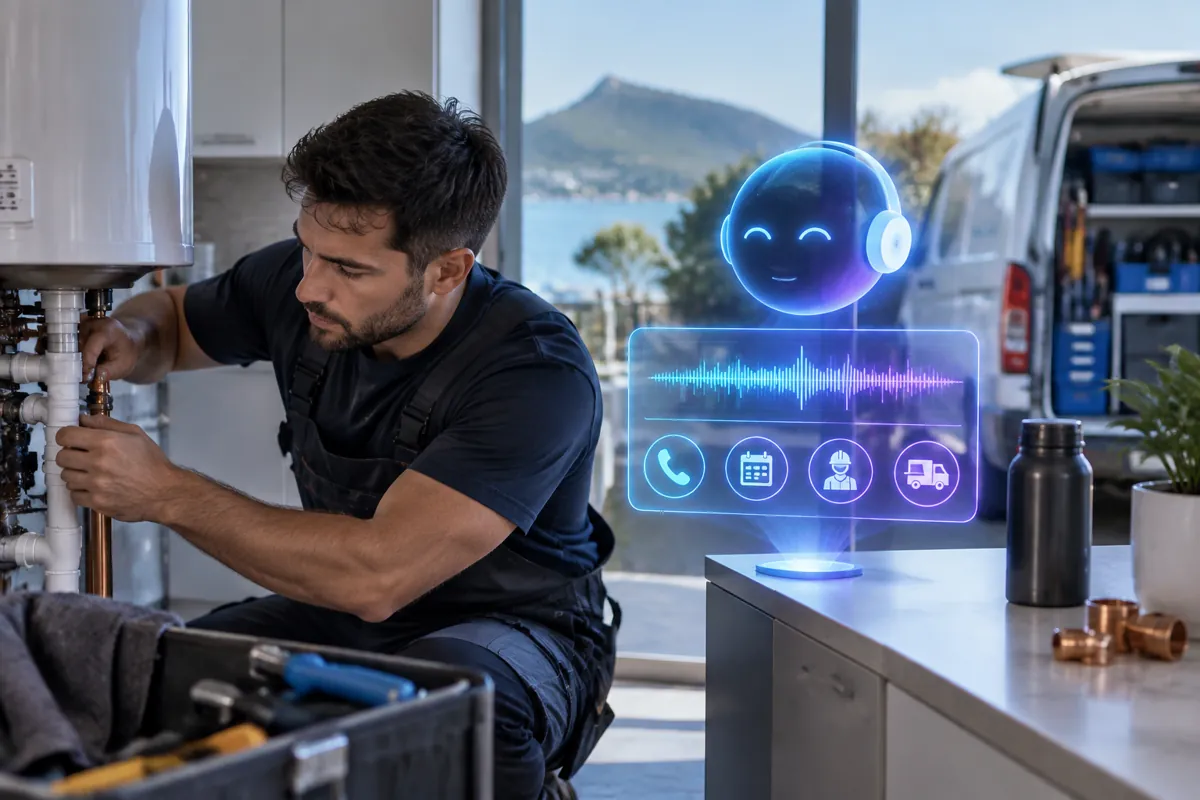 Plumbers team at work while AIIT Voice AI answers customer calls