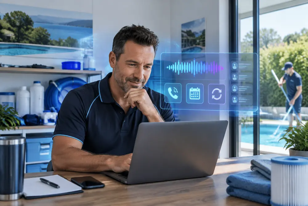Business owner reviewing Voice AI conversation outcomes