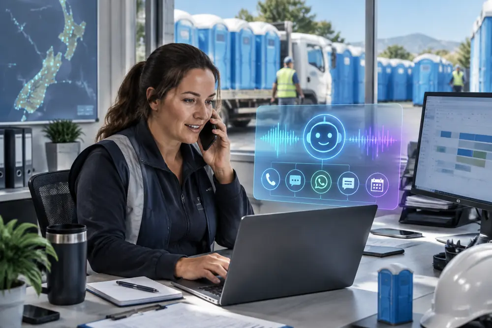 Portable toilet hire workflow coordinated across channels