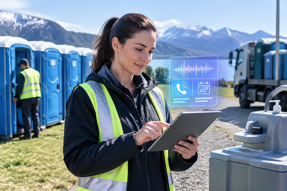 Portable toilet hire booking and follow-up in progress