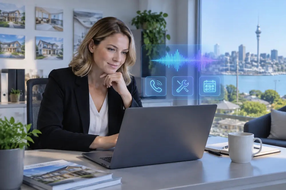 Business owner reviewing Voice AI conversation outcomes