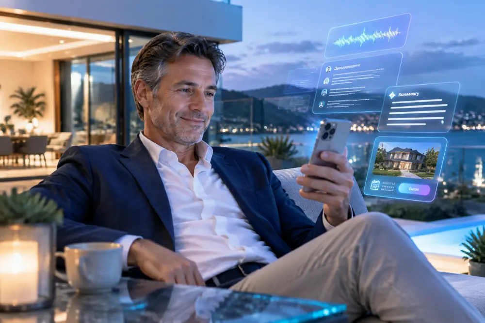 Real estate agents owner reviewing SAM call summaries and pre-booked jobs on a phone