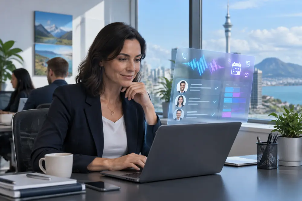 Business owner reviewing Voice AI conversation outcomes