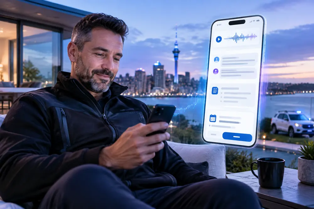 Security companies owner reviewing SAM call summaries and pre-booked jobs on a phone