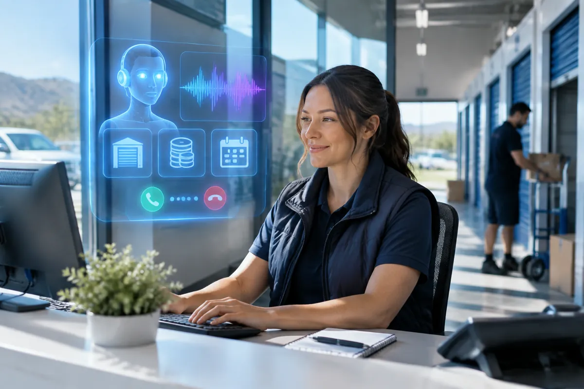 Storage businesses team at work while AIIT Voice AI answers customer calls