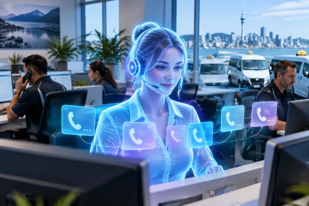 SAM digital receptionist answering calls for a New Zealand taxi/shuttle companies business