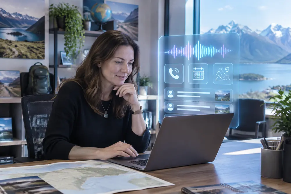 Business owner reviewing Voice AI conversation outcomes