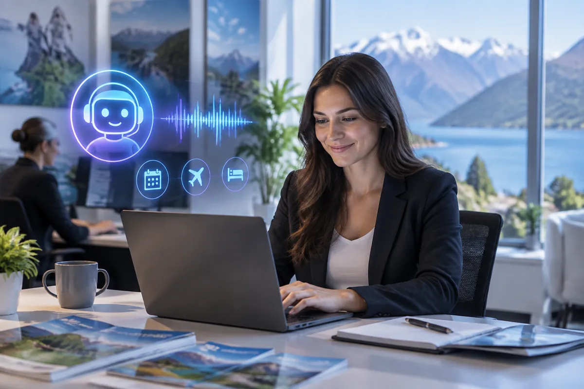 Tour operators team at work while AIIT Voice AI answers customer calls