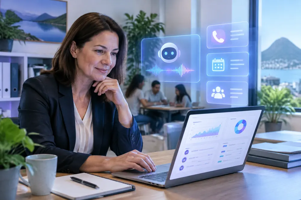 Business owner reviewing Voice AI conversation outcomes