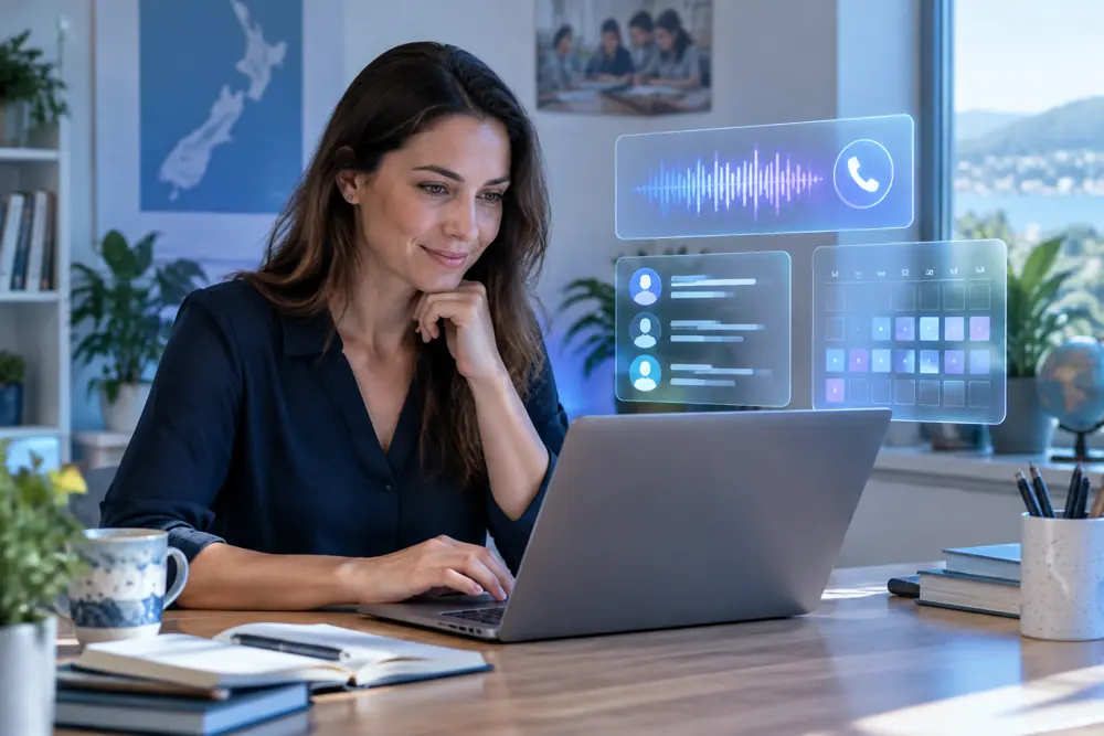 Business owner reviewing Voice AI conversation outcomes