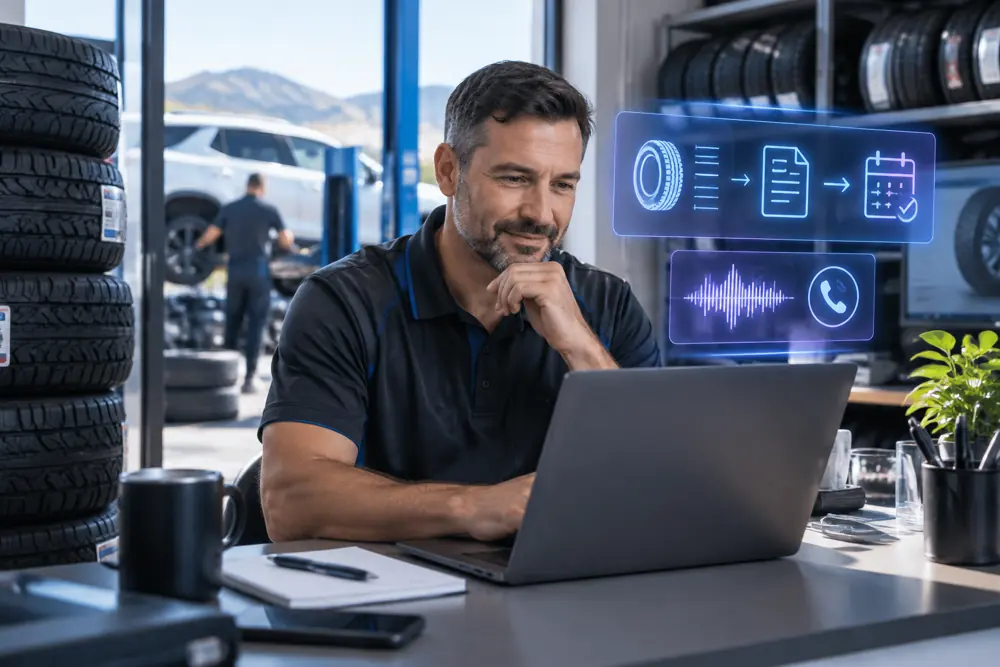 Business owner reviewing Voice AI conversation outcomes