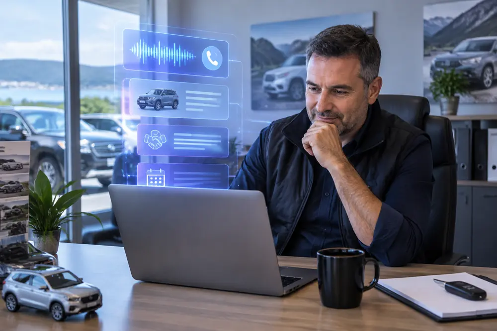 Business owner reviewing Voice AI conversation outcomes