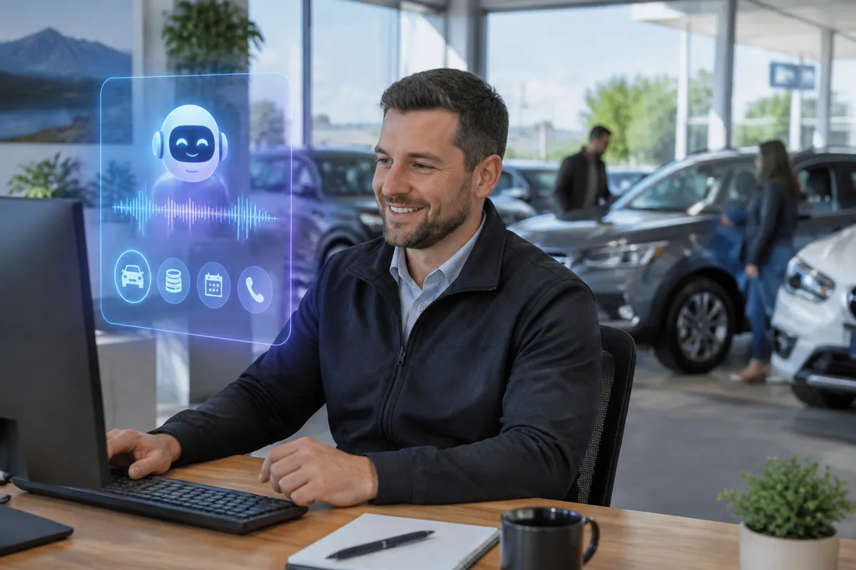 Used-car dealers team at work while AIIT Voice AI answers customer calls