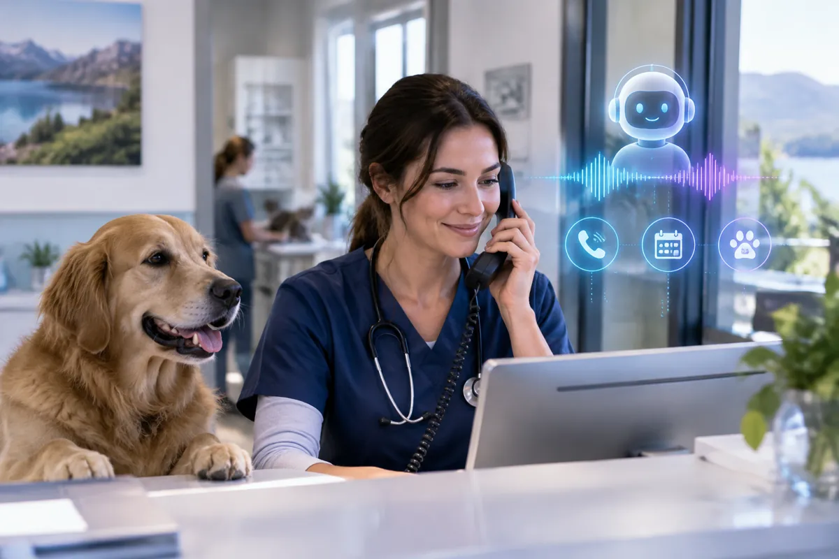 Veterinary clinics team at work while AIIT Voice AI answers customer calls