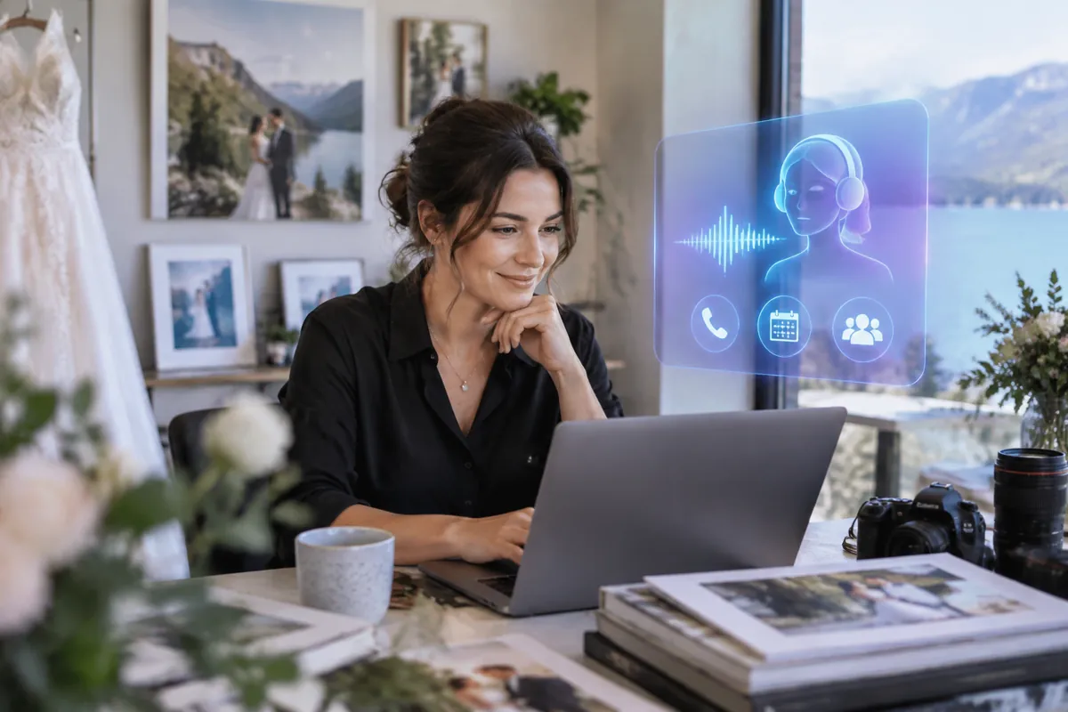 Wedding photographers team at work while AIIT Voice AI answers customer calls