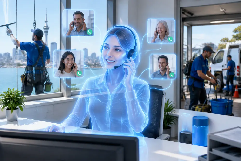 SAM digital receptionist answering calls for a New Zealand window cleaners business